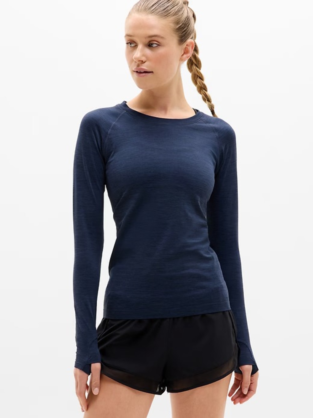 MOVING SALE: Athleta Momentum Navy Long-Sleeve Crew Neck Performance Top